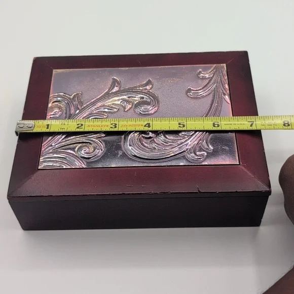 Elegant Decorative Wooden Trinket Jewelry Box with Silver Accents - Picture 9 of 10
